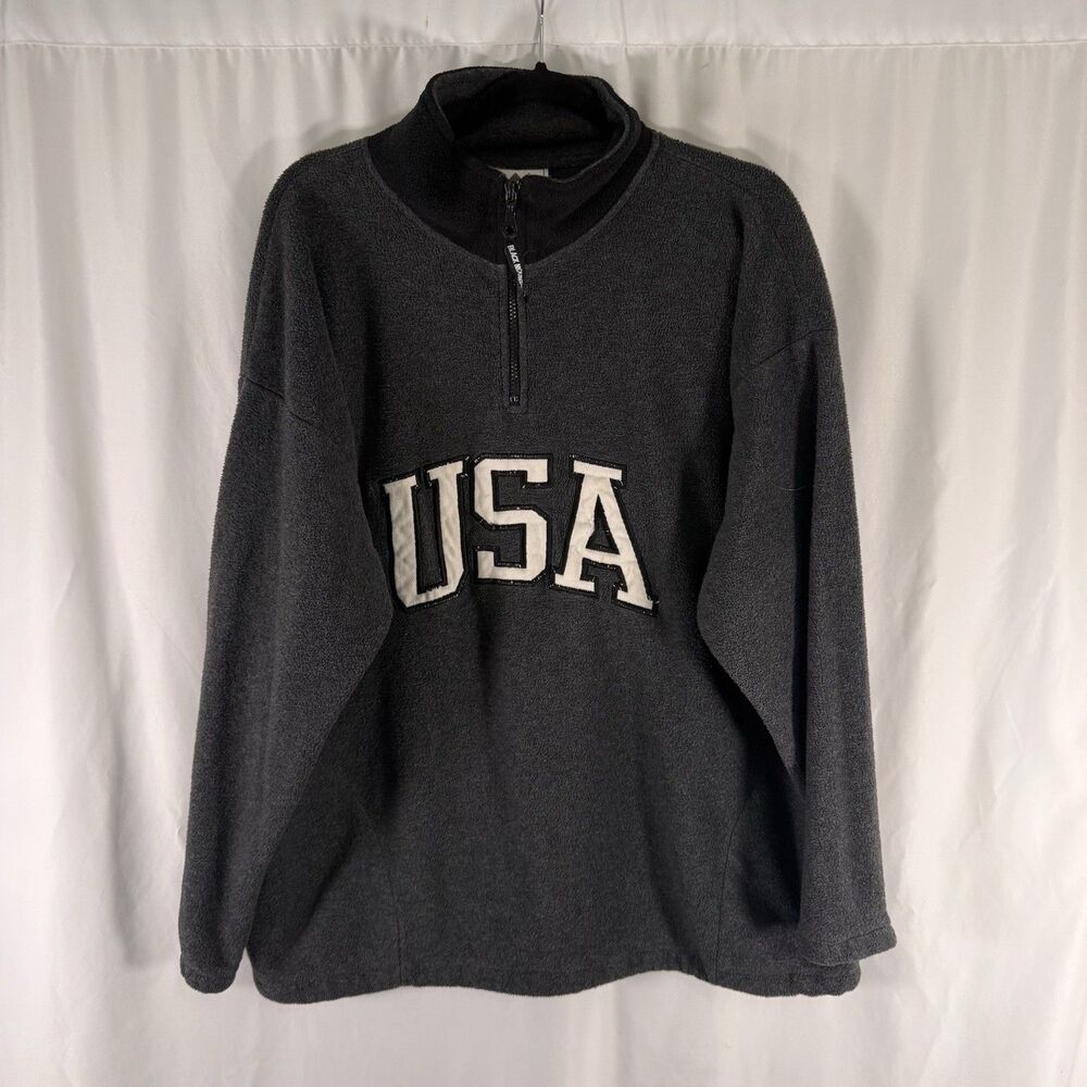Vintage Black Mountain USA 1/4 Zip Pullover Sweater Men's XL Grey Fleece Pockets